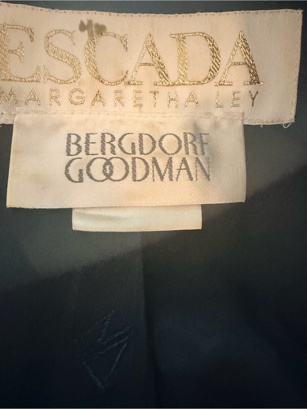 Escada Charcoal Gray Textured Silk-Virgin Wool Two-Piece Suit with Gold Buttons - Picture 12 of 13